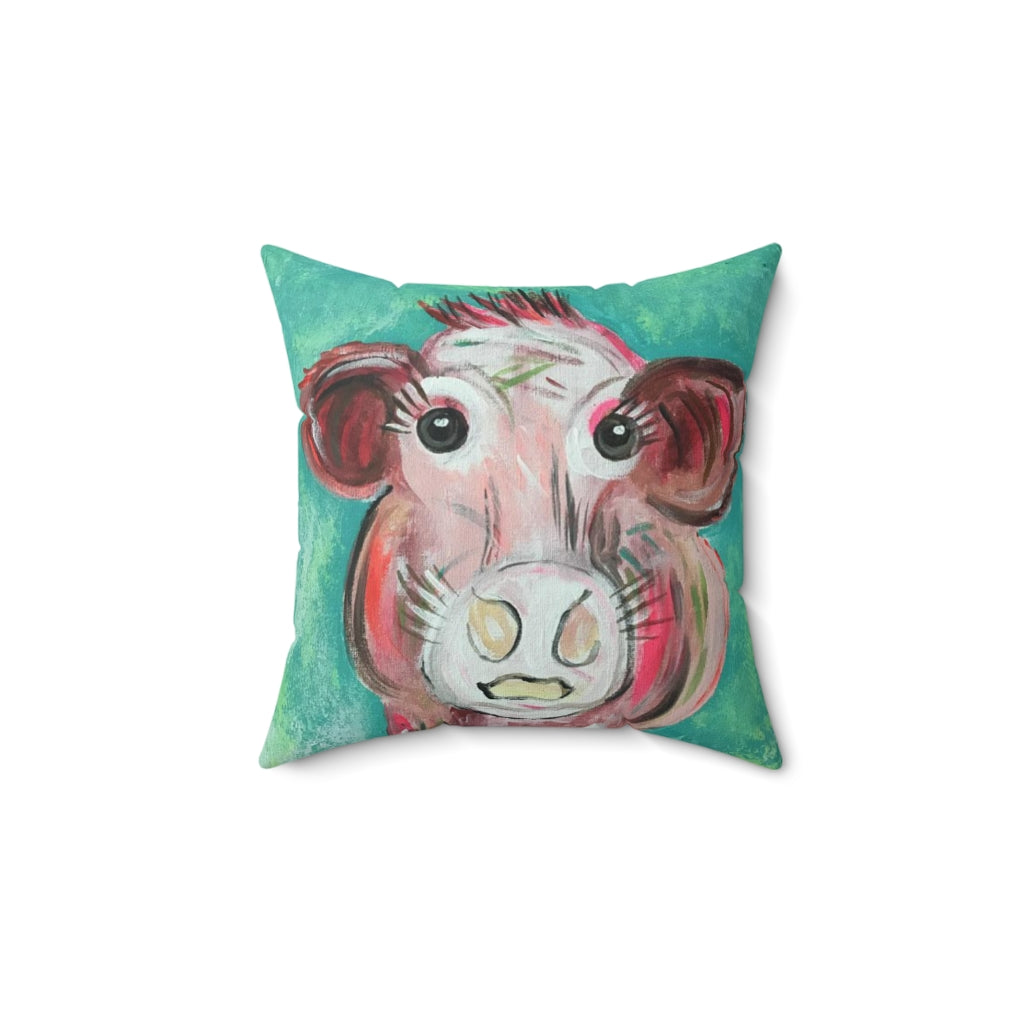 Spun Polyester Square Pillow Bovine Beauty