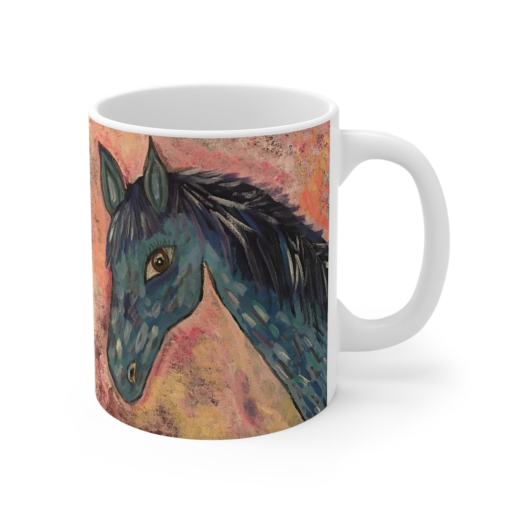 Mug 11oz Horse In Blue