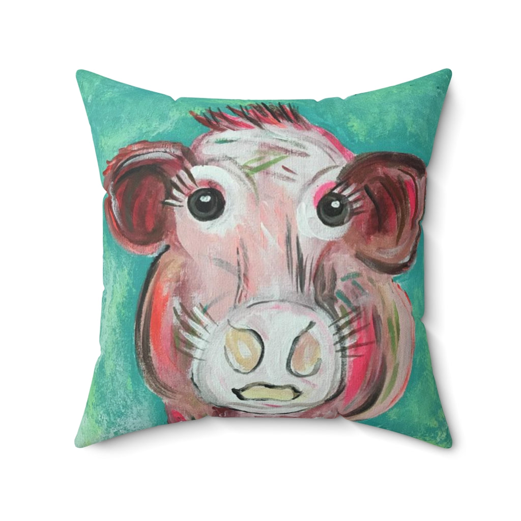 Spun Polyester Square Pillow Bovine Beauty