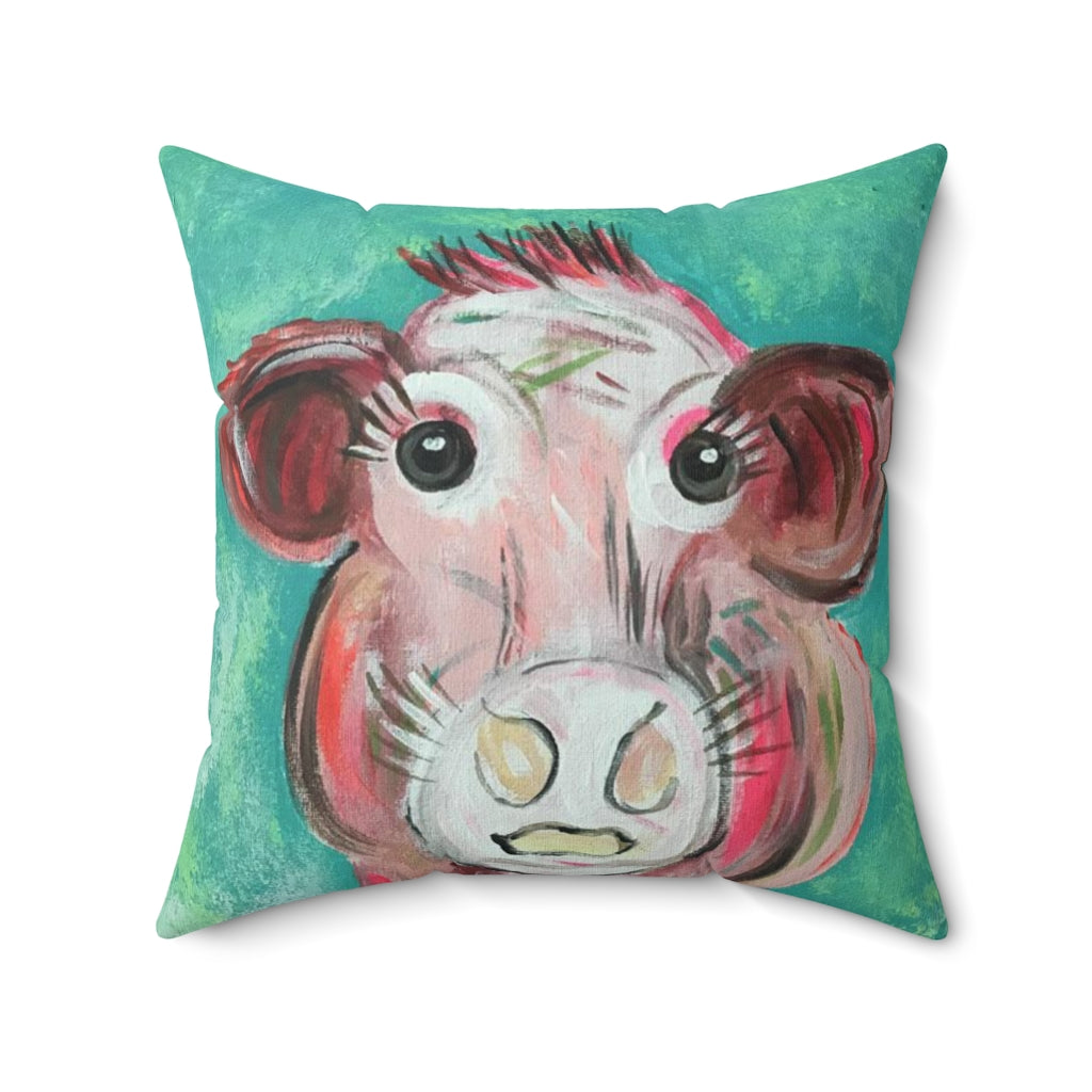 Spun Polyester Square Pillow Bovine Beauty