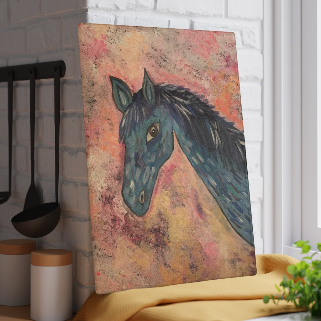 Glass Cutting Board Horse In Blue