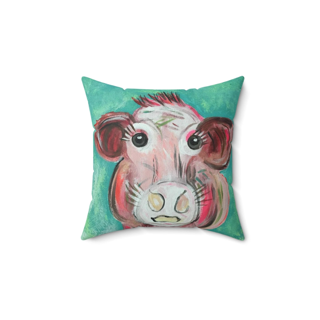 Spun Polyester Square Pillow Bovine Beauty