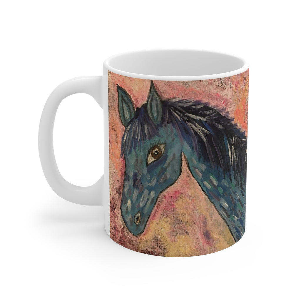 Mug 11oz Horse In Blue