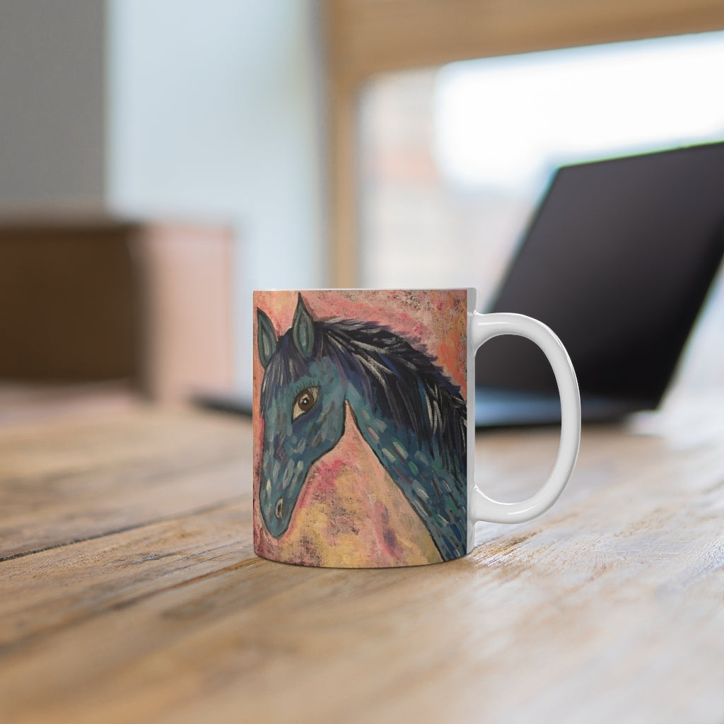 Mug 11oz Horse In Blue